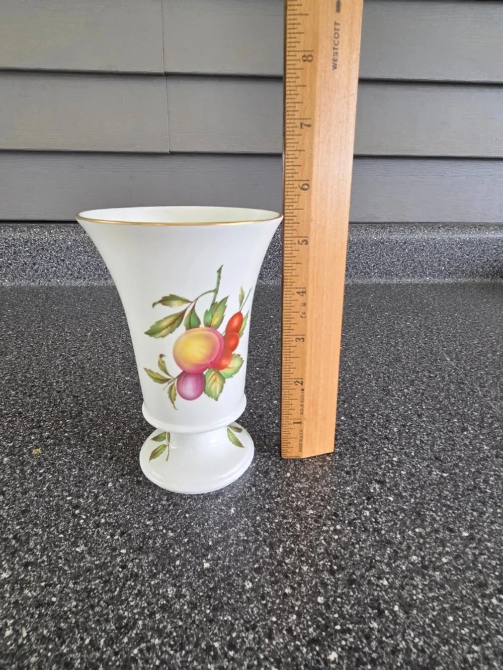 Vintage Spode Bone China Footed Spilled/Bud Vase Fruit & Foliage Gold Rim J 172